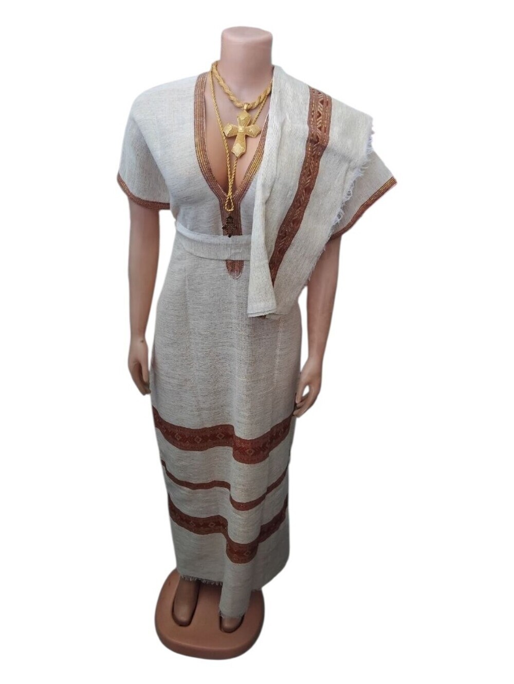 Ethiopian Eritrean Habesha Dress + Scarf Traditional 100% Cottion - Picture 3 of 3